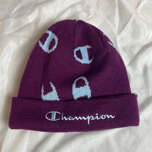 champion purple & baby blue beanie